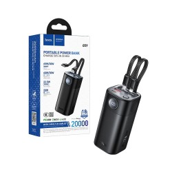 Power Bank Hoco Q59 Chispeante com Cabo Type-C+Lightning PD65+QC3.0 20000mAh Preto